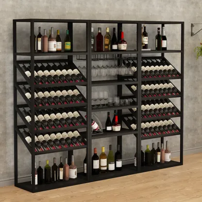 Black Modern Metal Wine Rack with Large Storage Image - 2