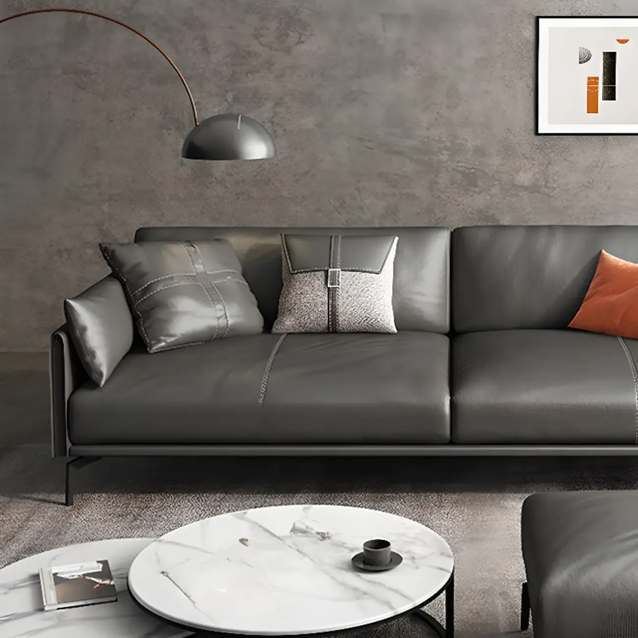 Modern Leather Upholstered Parlor Sofa Loveseat Sofa in Midnight Black with Locker, Cushion and Square Arm Image - 7