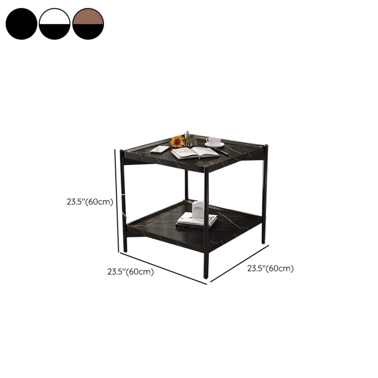 2 Tier Wood Square End Table - Modern Metal Frame Image - 16 | homeyfad