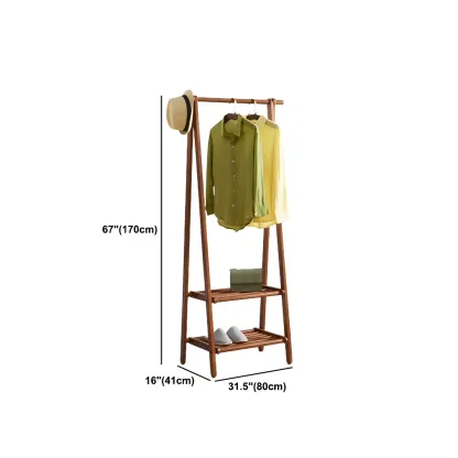 Brown Freestanding Open Wardrobe Ash Wood with Clothing Rod Image - 17