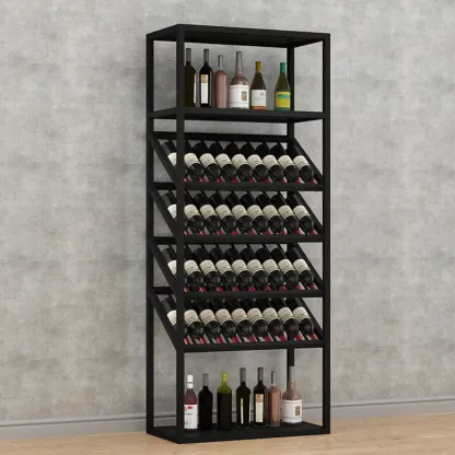 Black Modern Metal Wine Rack with Large Storage Image - 3