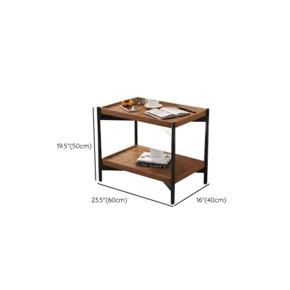 2 Tier Wood Square End Table - Modern Metal Frame Image - 17