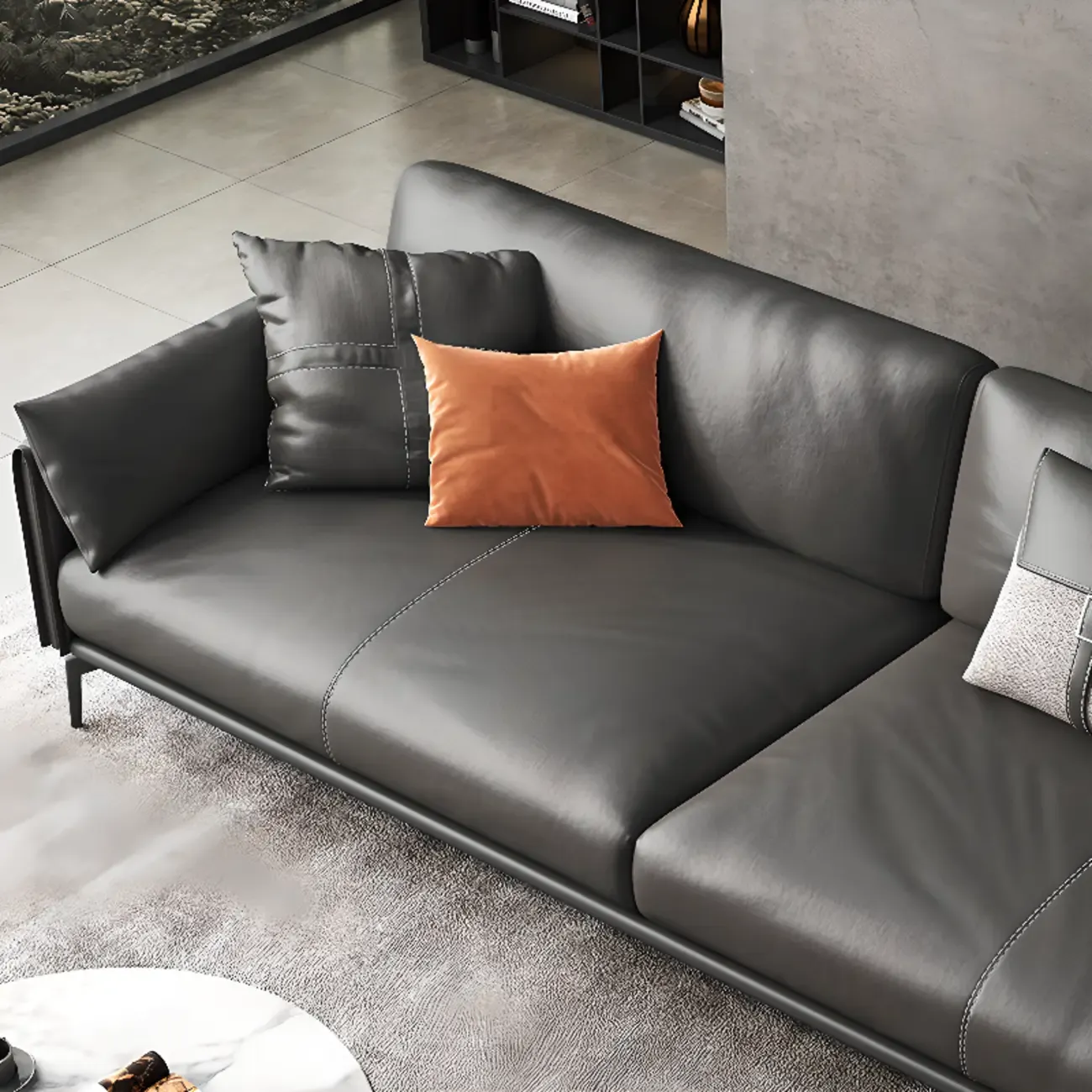 Modern Leather Upholstered Parlor Sofa Loveseat Sofa in Midnight Black with Locker, Cushion and Square Arm Image - 8