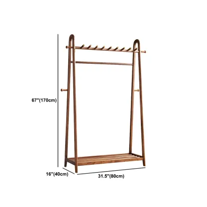 Brown Freestanding Open Wardrobe Ash Wood with Clothing Rod Image - 18