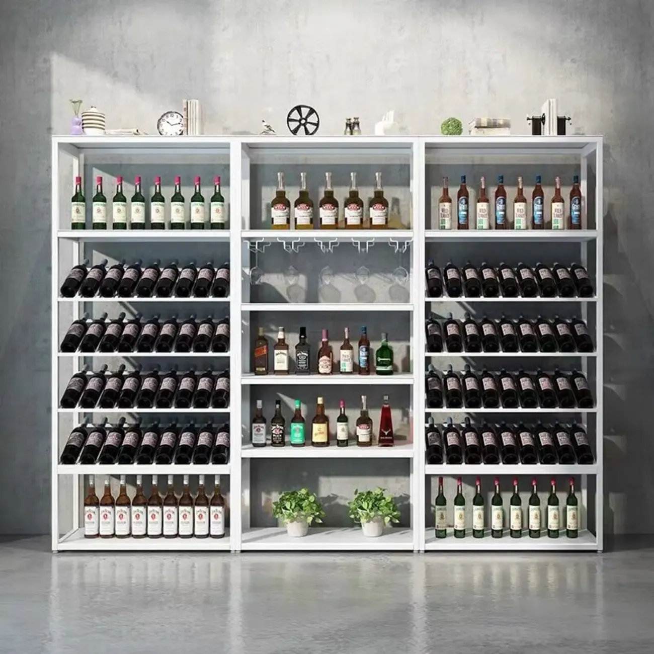 Black Modern Metal Wine Rack with Large Storage Image - 4
