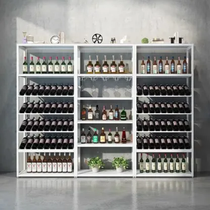 Black Modern Metal Wine Rack with Large Storage Image - 4