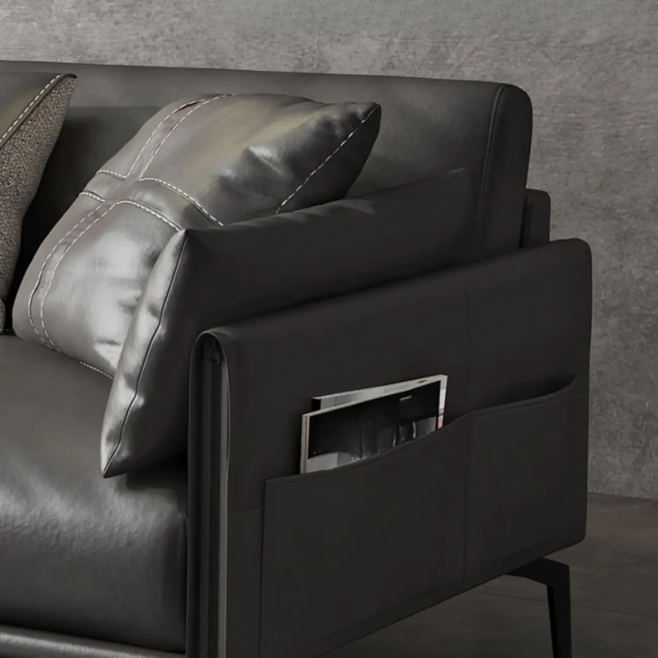 Modern Leather Upholstered Parlor Sofa Loveseat Sofa in Midnight Black with Locker, Cushion and Square Arm Image - 9 | homeyfad