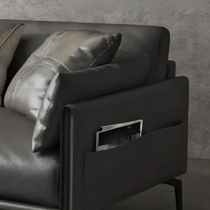 Modern Leather Upholstered Parlor Sofa Loveseat Sofa in Midnight Black with Locker, Cushion and Square Arm Image - 9