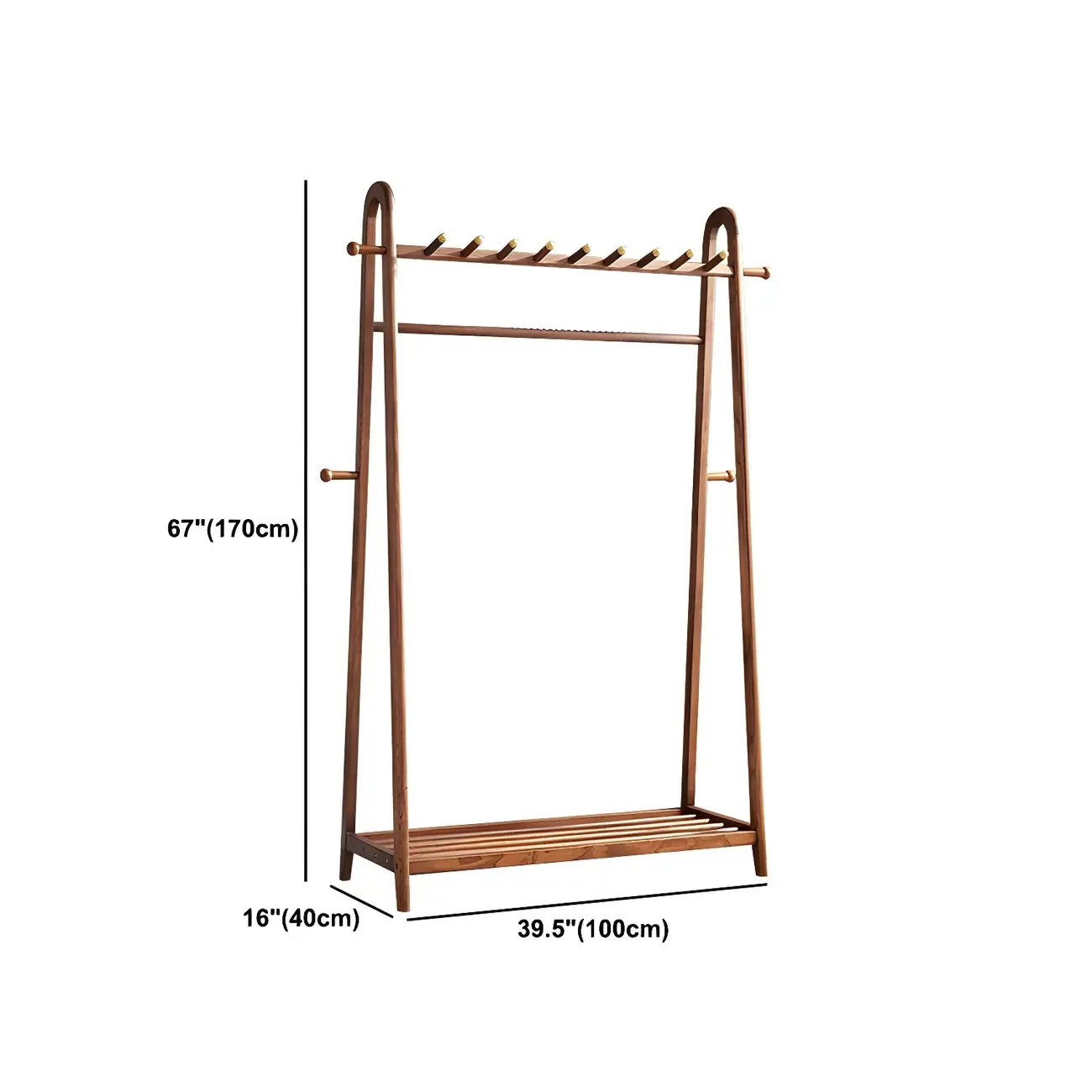 Brown Freestanding Open Wardrobe Ash Wood with Clothing Rod Image - 19