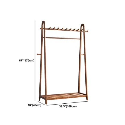 Brown Freestanding Open Wardrobe Ash Wood with Clothing Rod Image - 19