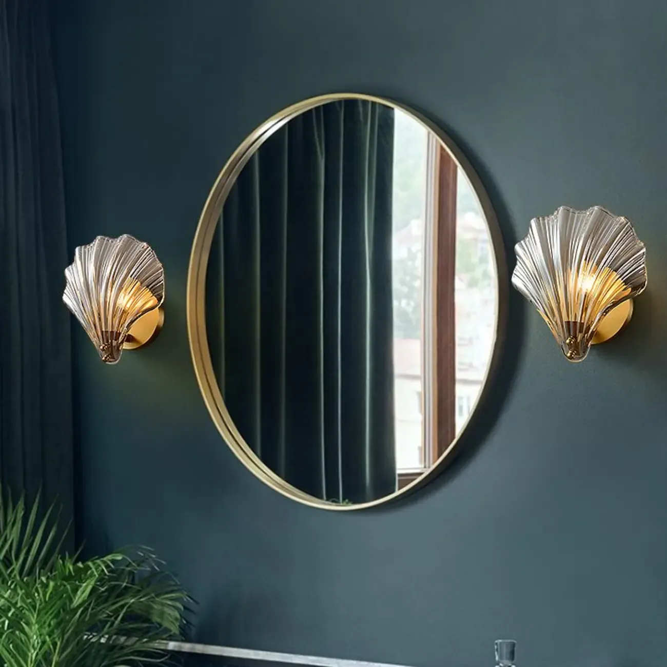 Modern Geometric Metal Vanity Lights with Glass Shell Shade Image - 1