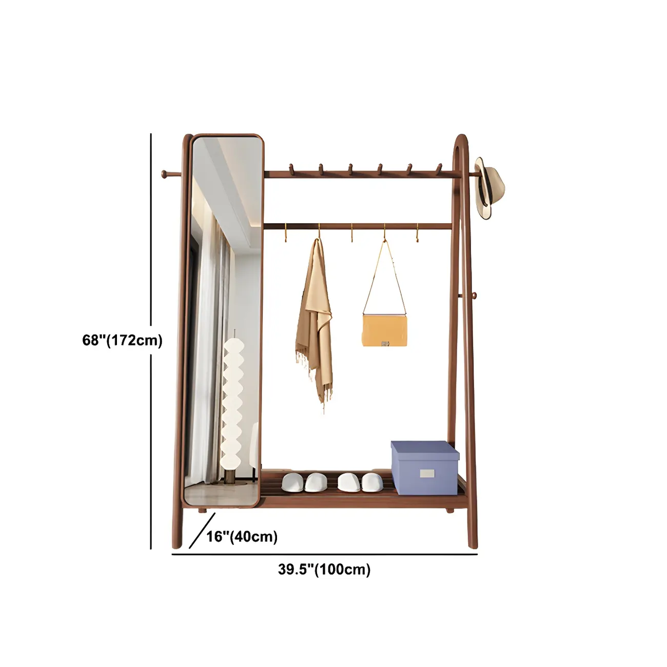 Brown Freestanding Open Wardrobe Ash Wood with Clothing Rod Image - 20 | homeyfad