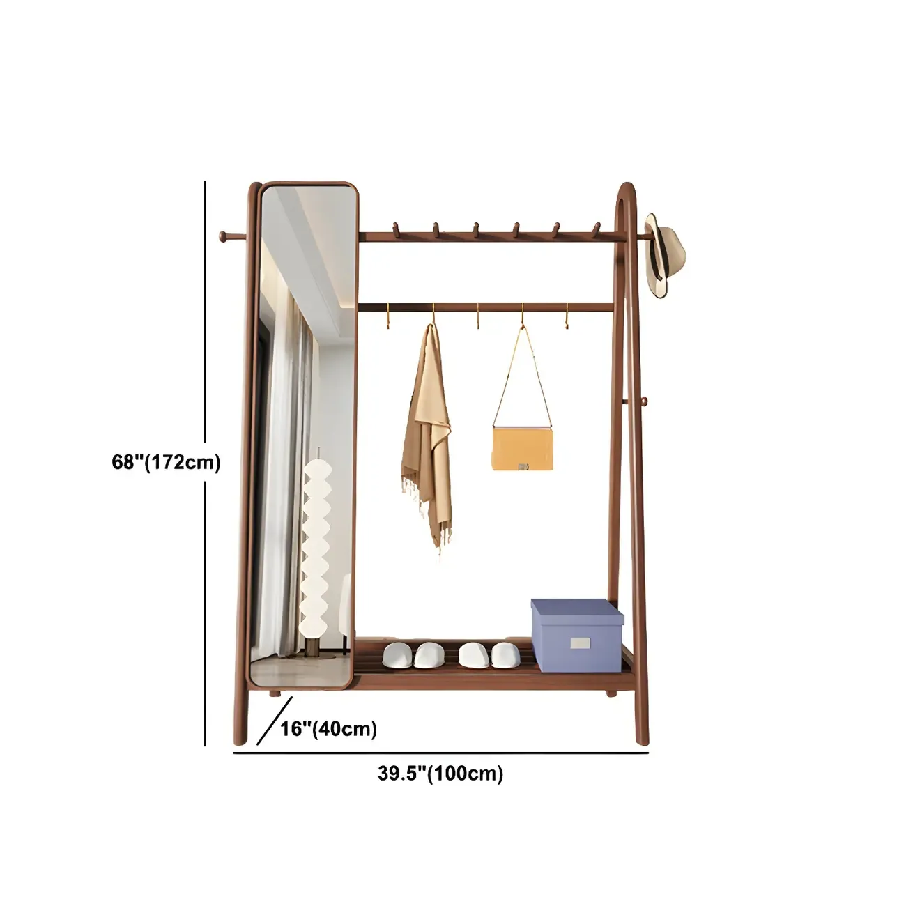 Brown Freestanding Open Wardrobe Ash Wood with Clothing Rod Image - 20