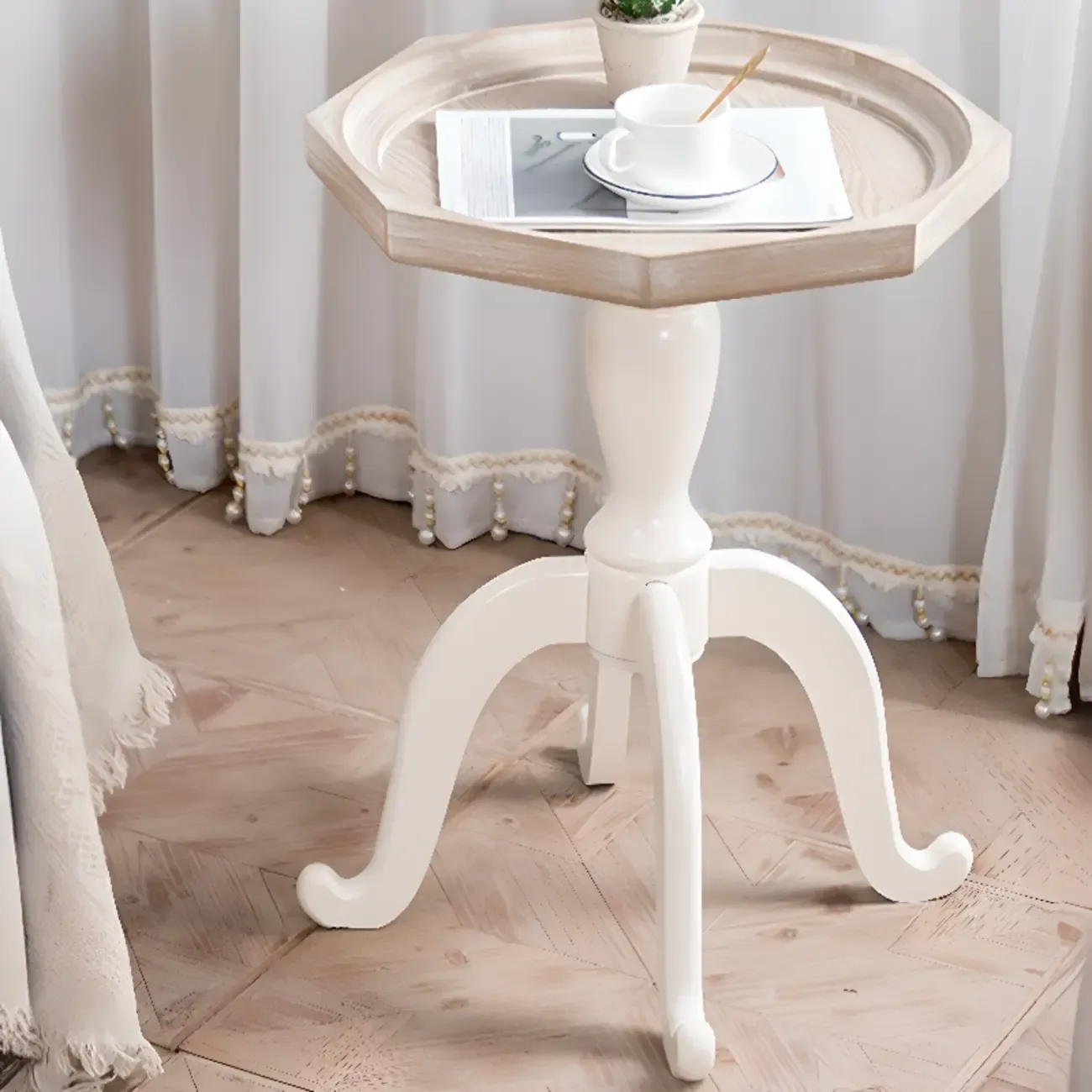 Rustic White Wooden Accent Side Table with Tray Top | Hoemyfad