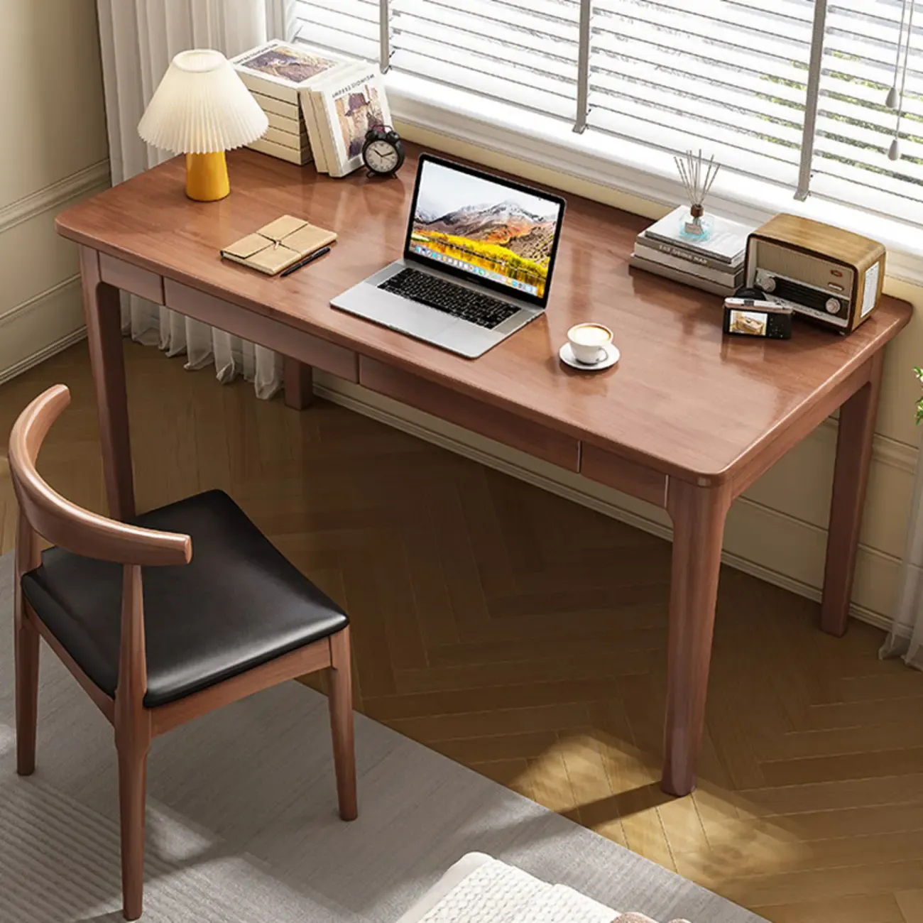 55" Modern Rubber Wood Writing Desk with 2 Drawers Image - 1