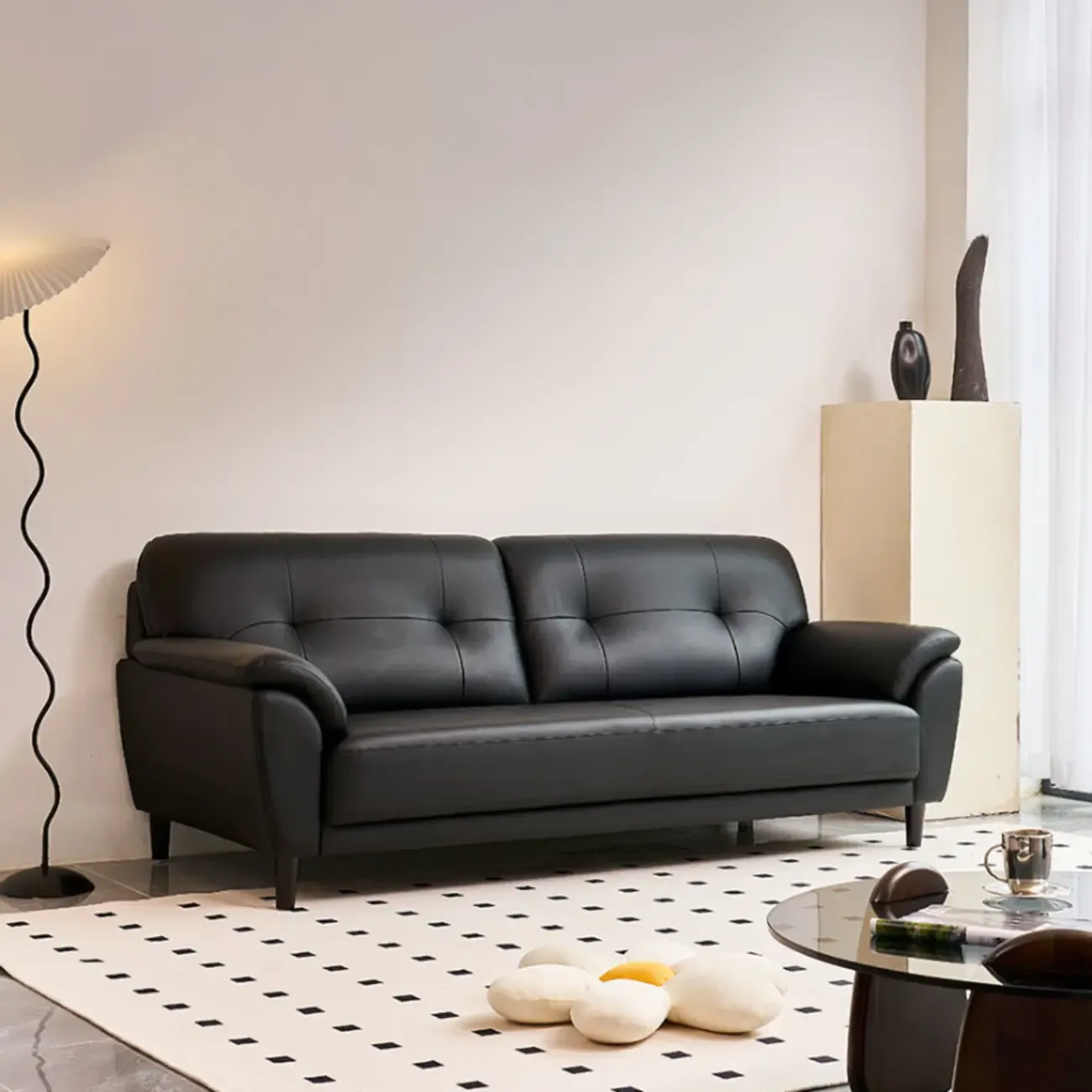59"-86.5'' Modern Black Upholstered 3 Seater Sofa Apartment Sofa Sleeper Couch Image - 1
