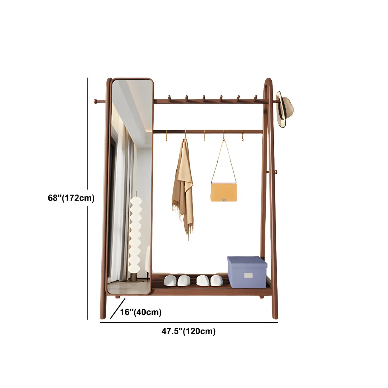 Brown Freestanding Open Wardrobe Ash Wood with Clothing Rod Image - 21 | homeyfad