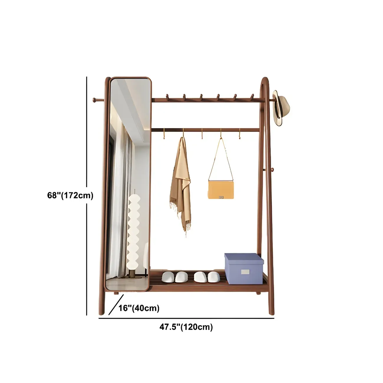 Brown Freestanding Open Wardrobe Ash Wood with Clothing Rod Image - 21