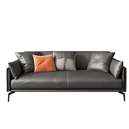 Modern Leather Upholstered Parlor Sofa Loveseat Sofa in Midnight Black with Locker, Cushion and Square Arm Image - 11