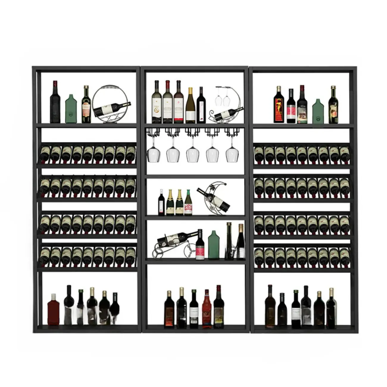 Black Modern Metal Wine Rack with Large Storage Image - 6