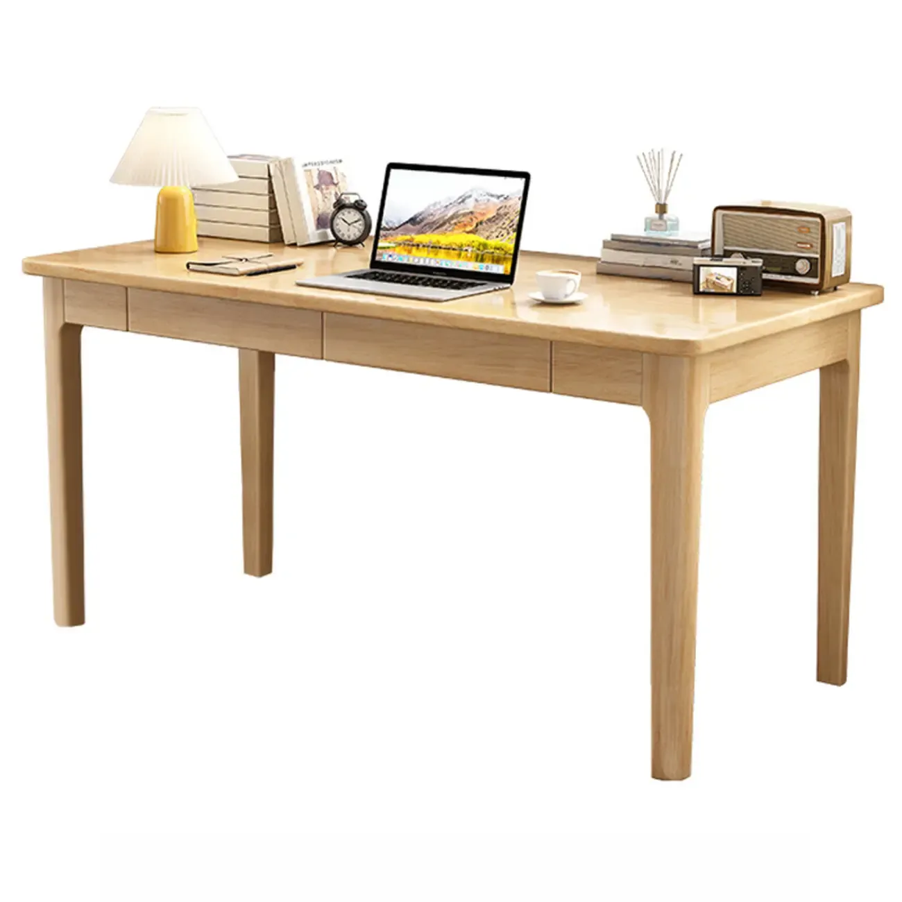 55" Modern Rubber Wood Writing Desk with 2 Drawers Image - 2