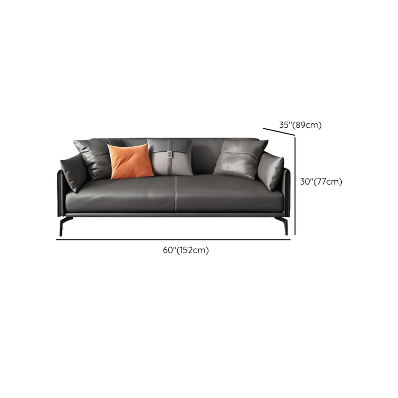 Modern Leather Upholstered Parlor Sofa Loveseat Sofa in Midnight Black with Locker, Cushion and Square Arm Image - 13