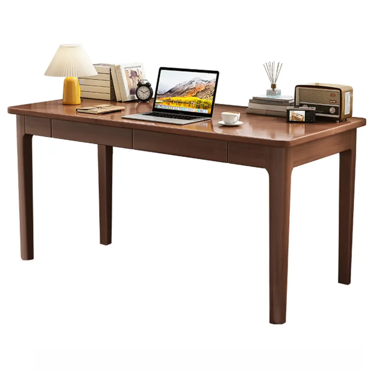 55" Modern Rubber Wood Writing Desk with 2 Drawers Image - 3