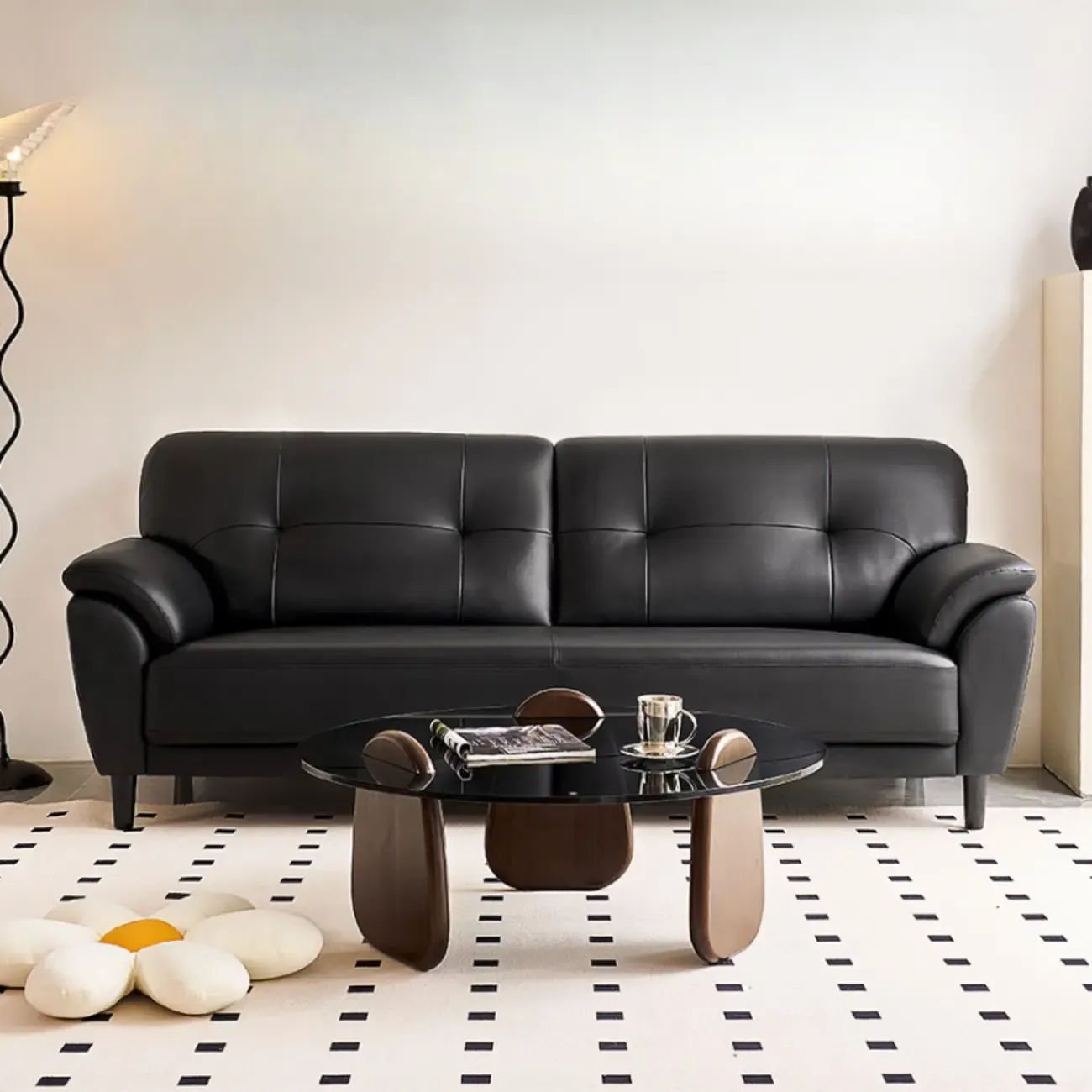 59"-86.5'' Modern Black Upholstered 3 Seater Sofa Apartment Sofa Sleeper Couch Image - 3