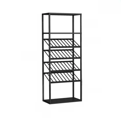 Black Modern Metal Wine Rack with Large Storage Image - 8