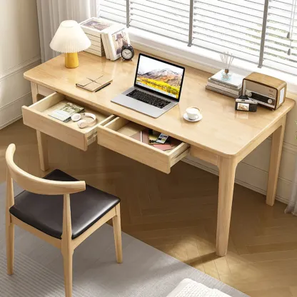 55" Modern Rubber Wood Writing Desk with 2 Drawers Image - 4