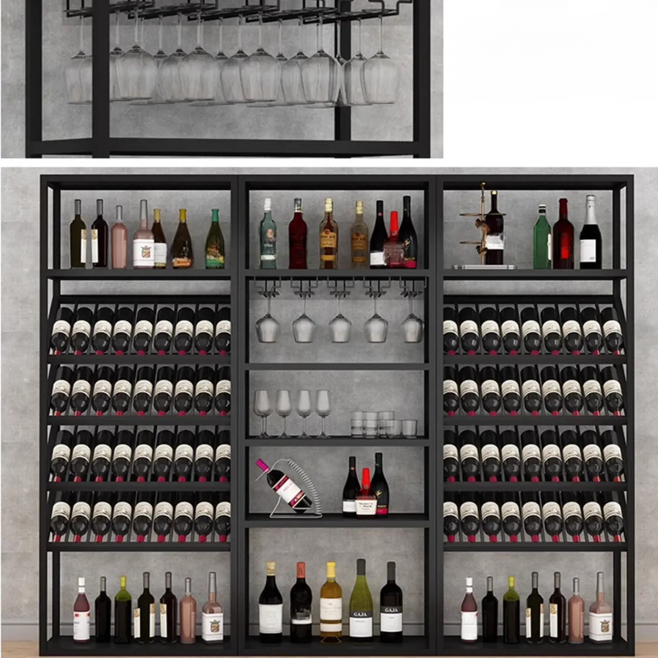 Black Modern Metal Wine Rack with Large Storage Image - 9 | homeyfad