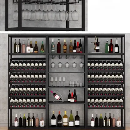 Black Modern Metal Wine Rack with Large Storage Image - 9