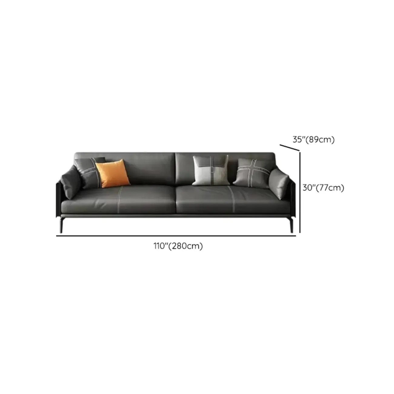 Modern Leather Upholstered Parlor Sofa Loveseat Sofa in Midnight Black with Locker, Cushion and Square Arm Image - 15