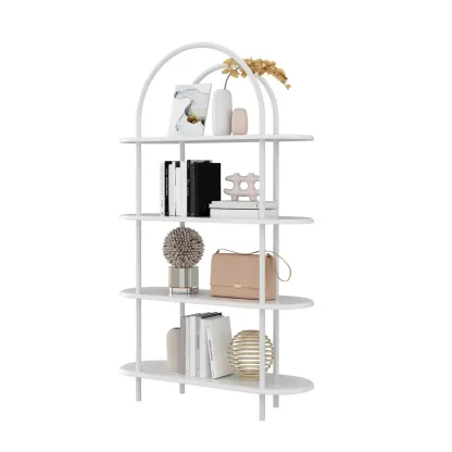 4-Tiers Etagere Arched Open Bookshelf with Metal Frame in White & Black Image - 3