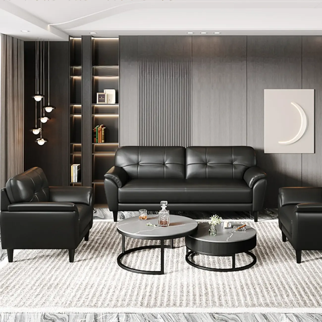 59"-86.5'' Modern Black Upholstered 3 Seater Sofa Apartment Sofa Sleeper Couch Image - 5