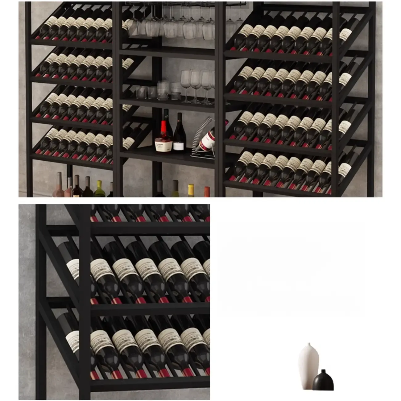 Black Modern Metal Wine Rack with Large Storage Image - 10