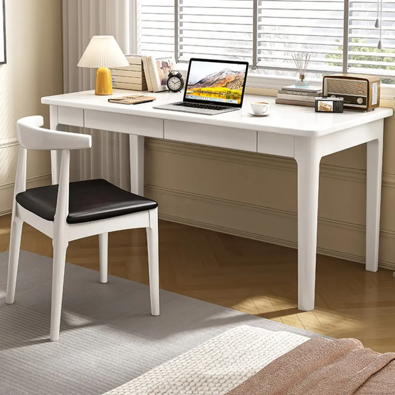 55" Modern Rubber Wood Writing Desk with 2 Drawers Image - 6