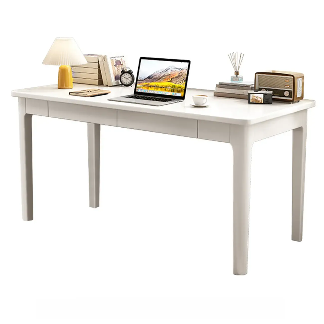 55" Modern Rubber Wood Writing Desk with 2 Drawers Image - 7