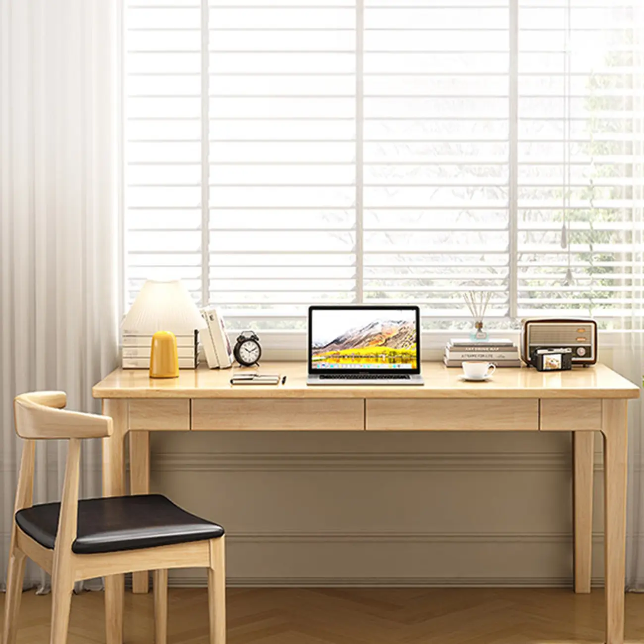 55" Modern Rubber Wood Writing Desk with 2 Drawers Image - 8 | homeyfad