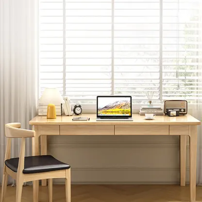 55" Modern Rubber Wood Writing Desk with 2 Drawers Image - 8