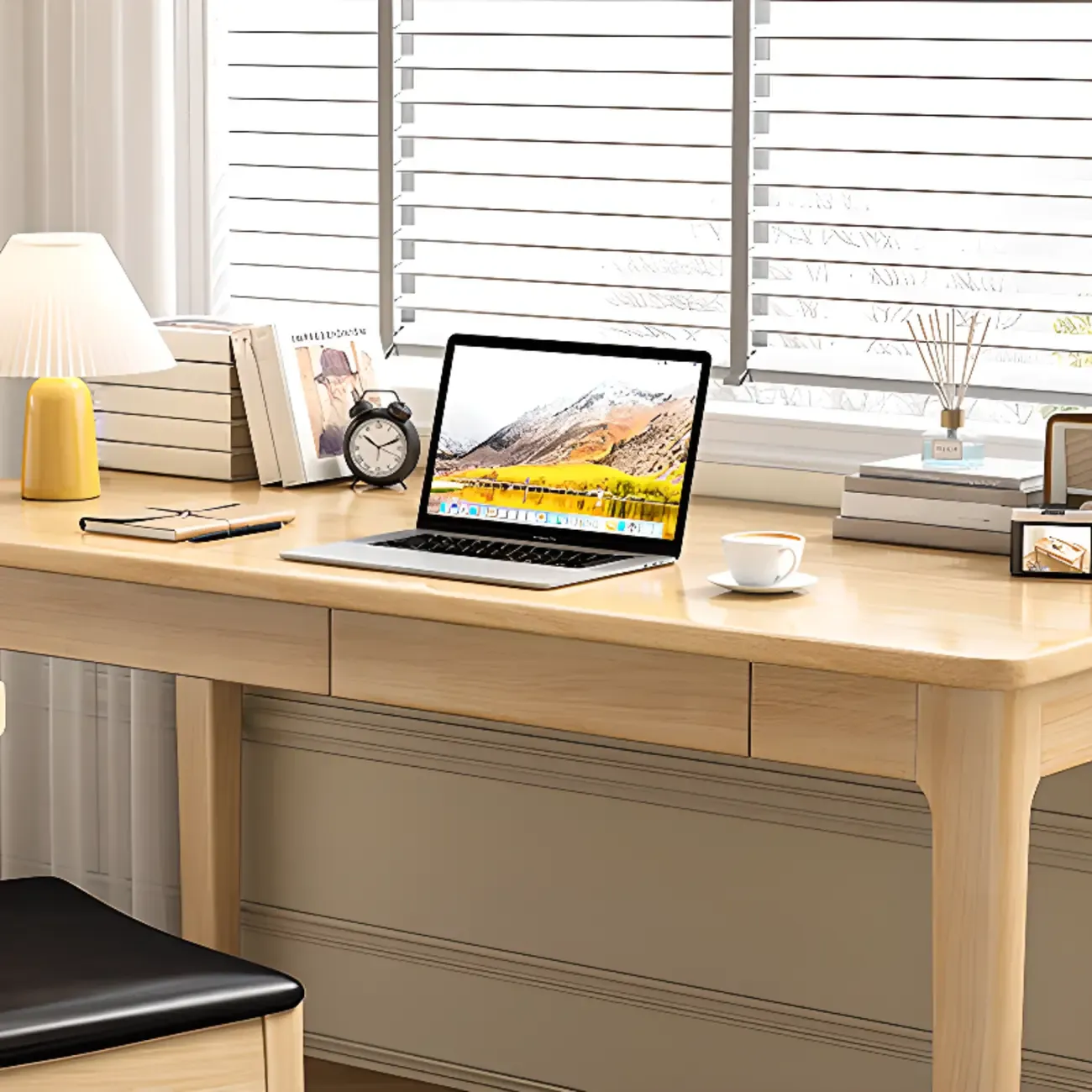 55" Modern Rubber Wood Writing Desk with 2 Drawers Image - 10