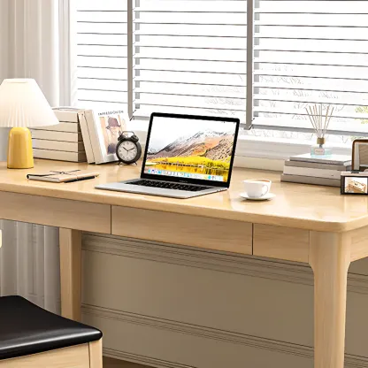 55" Modern Rubber Wood Writing Desk with 2 Drawers Image - 10