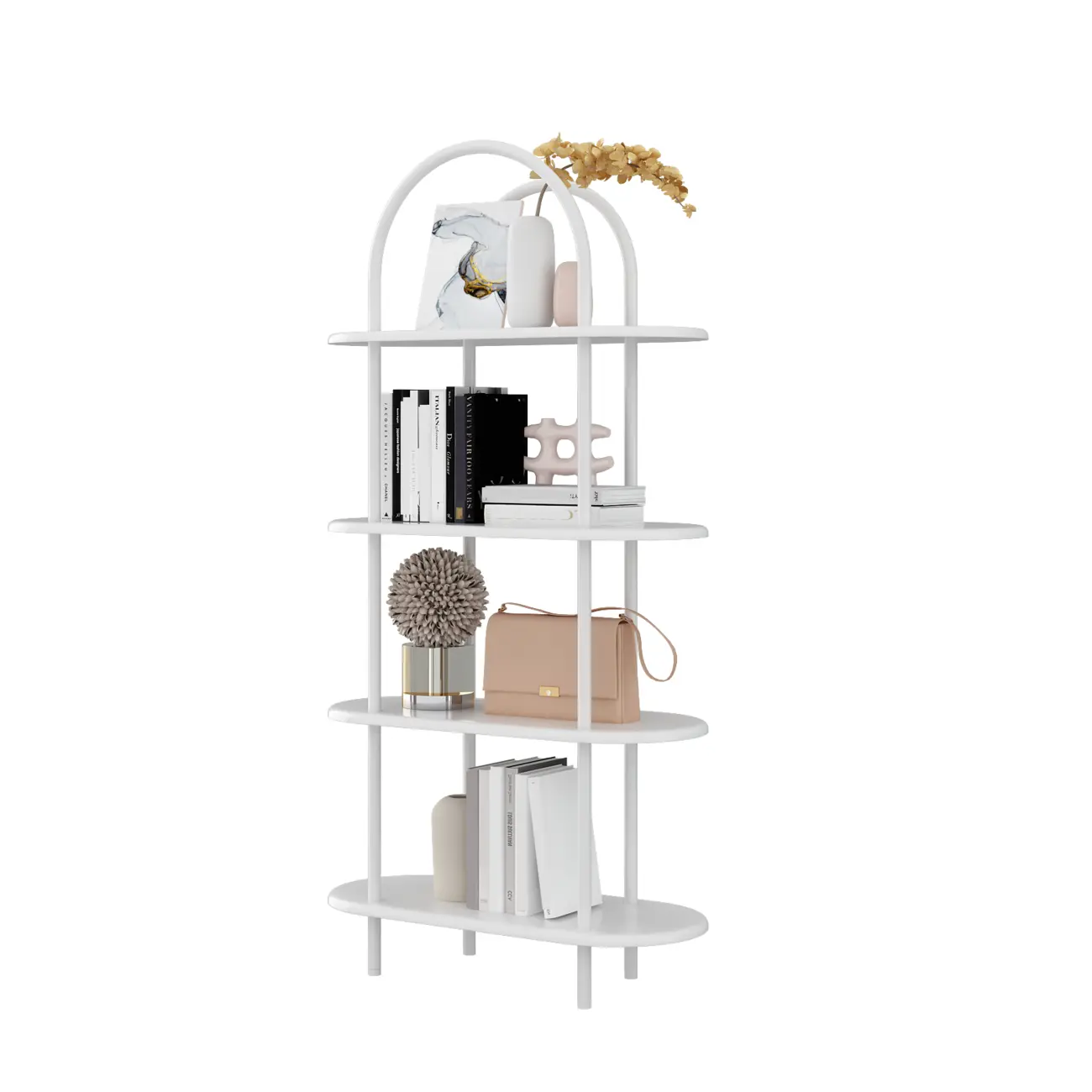 4-Tiers Etagere Arched Open Bookshelf with Metal Frame in White & Black Image - 7 | homeyfad