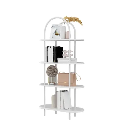 4-Tiers Etagere Arched Open Bookshelf with Metal Frame in White & Black Image - 7