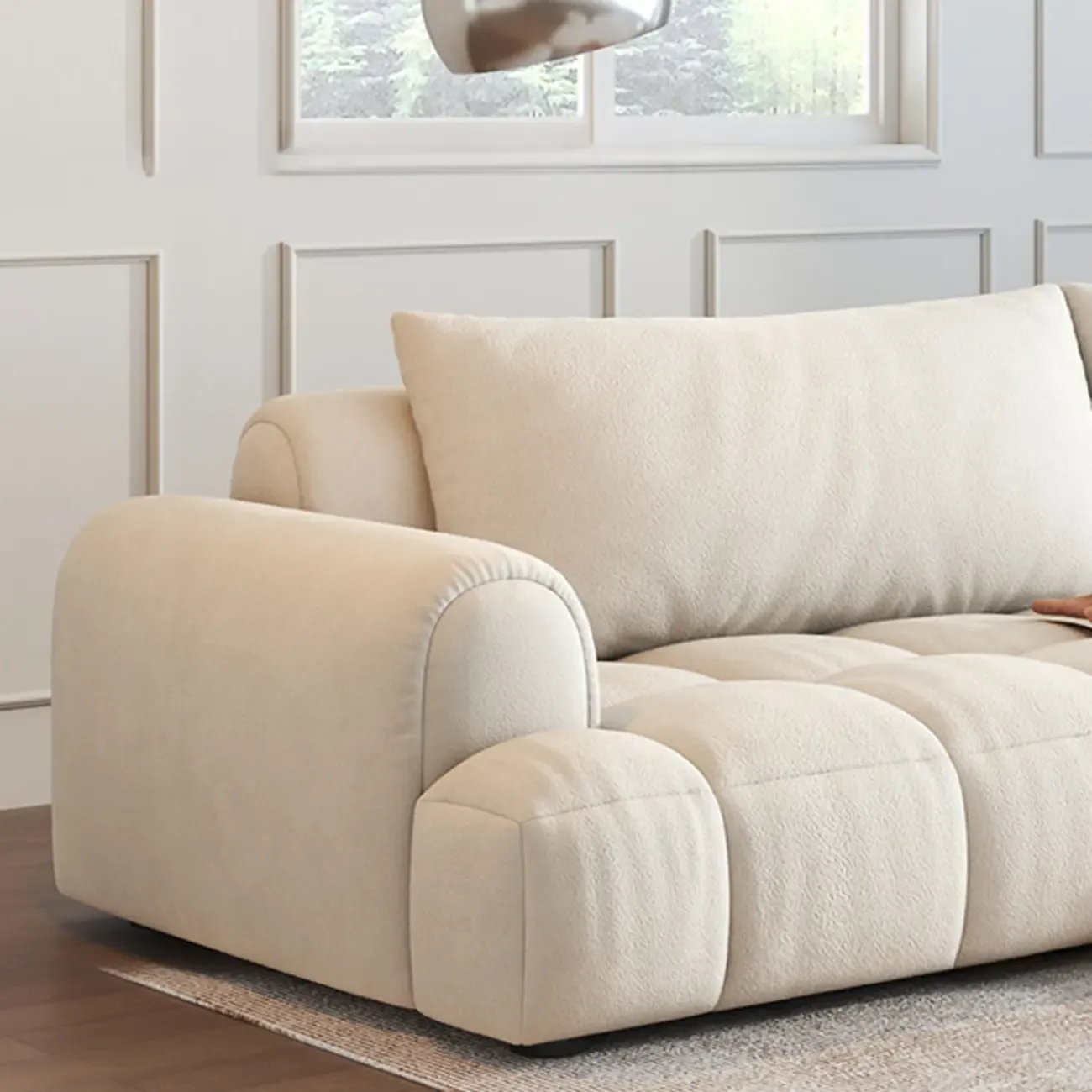 Modern Off-White Fabric Upholstery Sofa for Living Room Image - 2