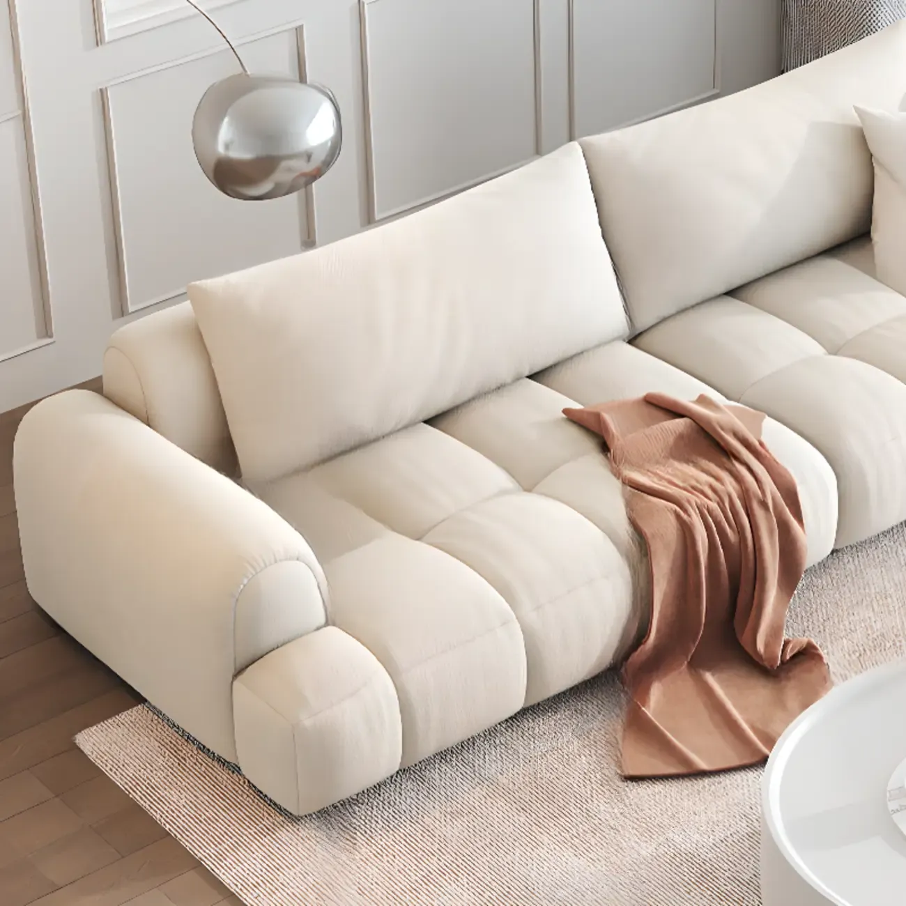 Modern Off-White Fabric Upholstery Sofa for Living Room Image - 3