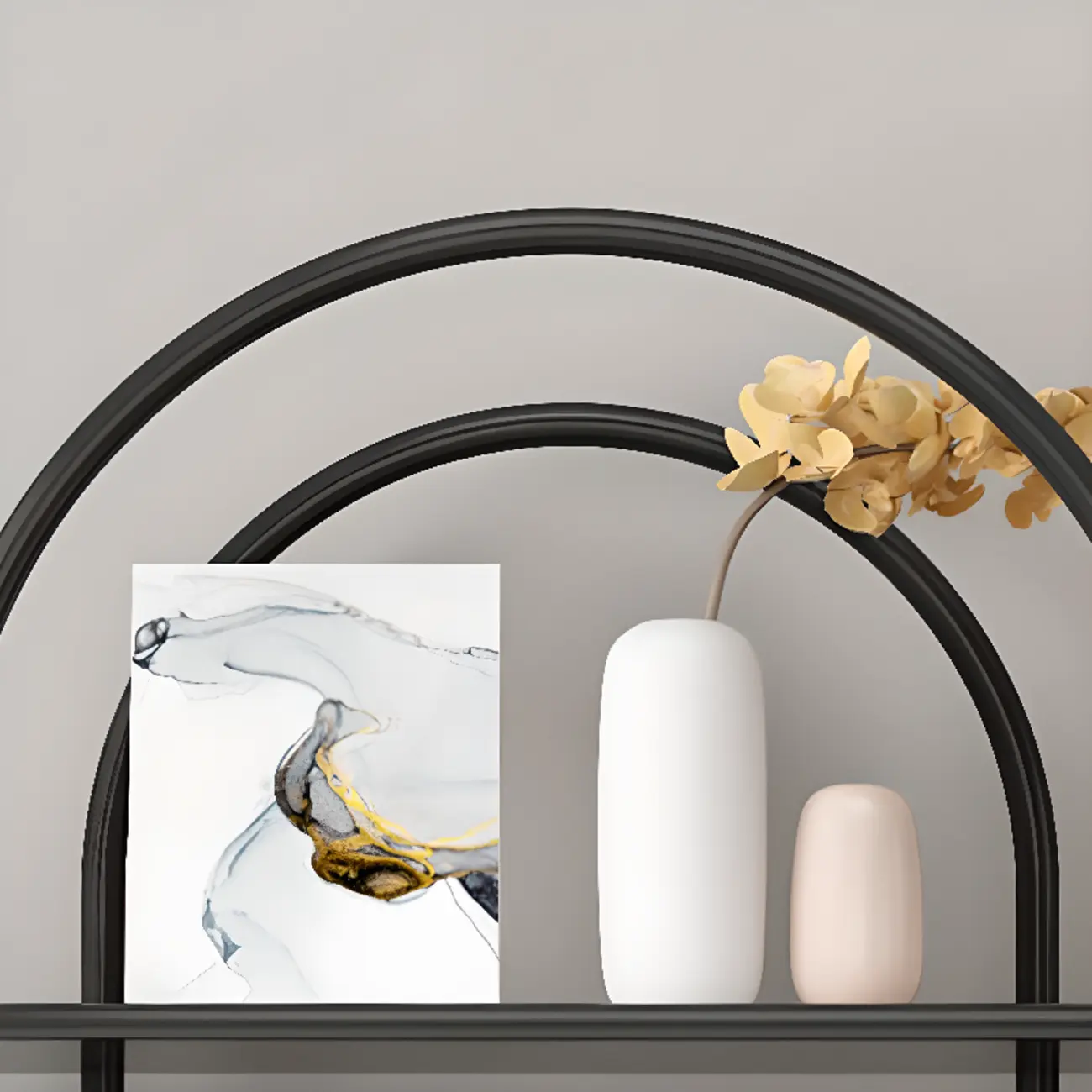 4-Tiers Etagere Arched Open Bookshelf with Metal Frame in White & Black Image - 9 | homeyfad