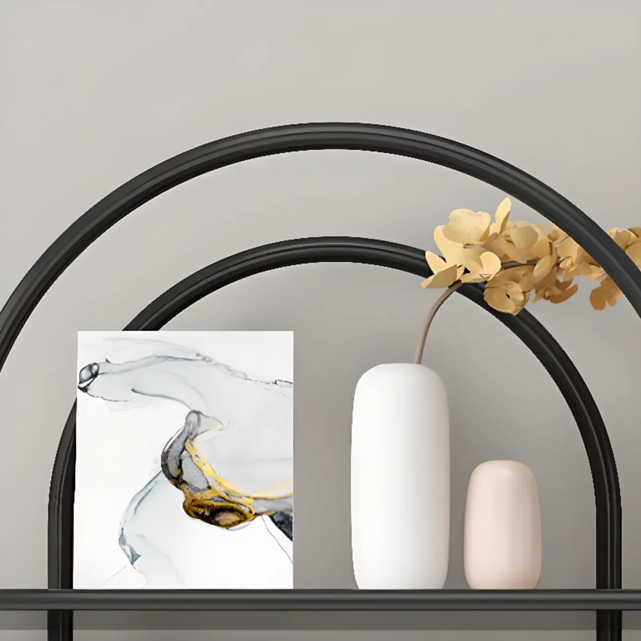 4-Tiers Etagere Arched Open Bookshelf with Metal Frame in White & Black Image - 9