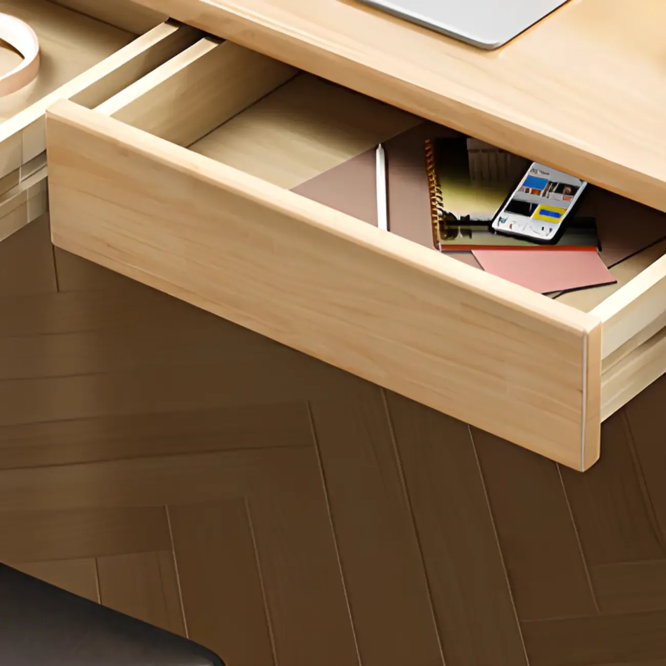 55" Modern Rubber Wood Writing Desk with 2 Drawers Image - 12