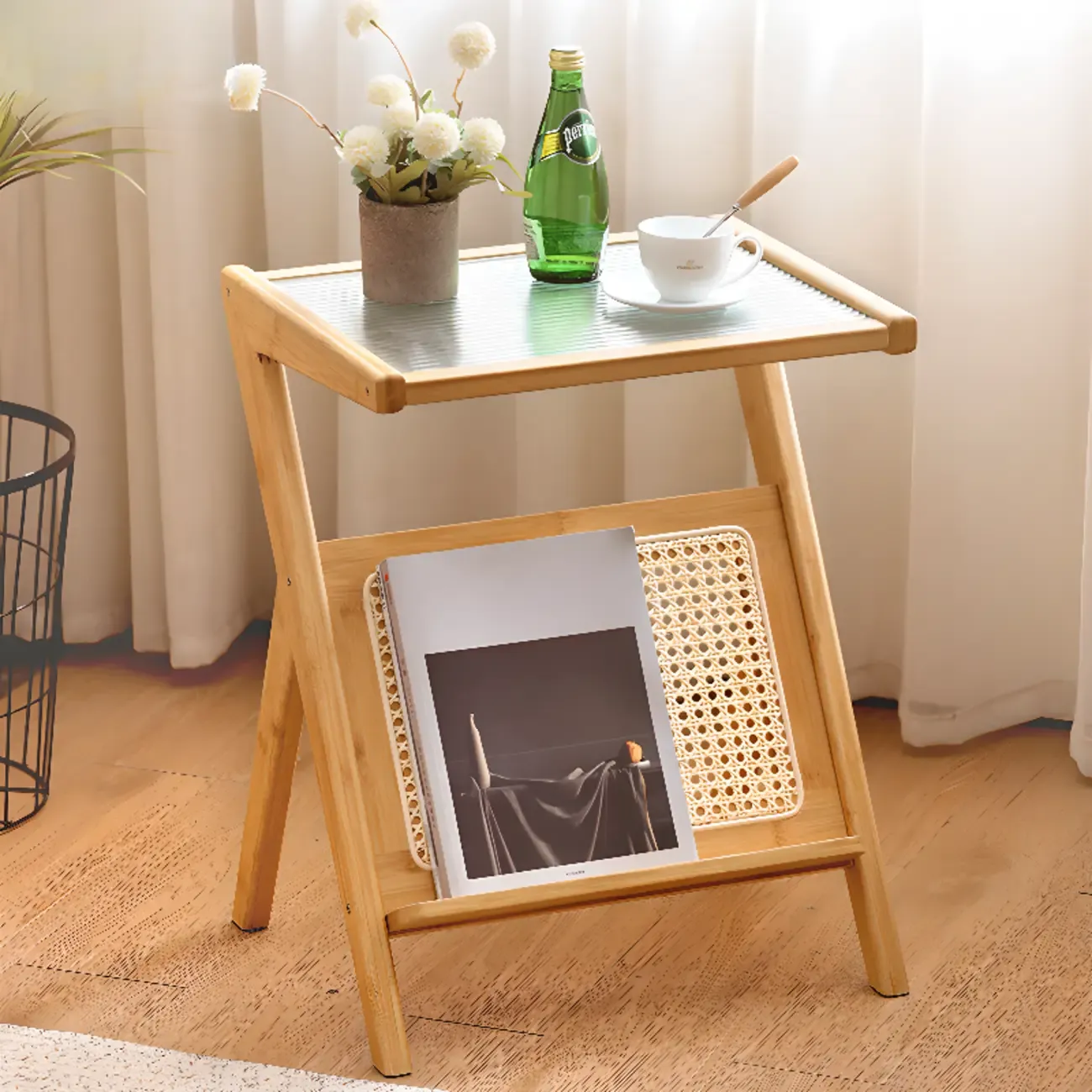 Foldable Transparent Magazine Rack Table Image - 1